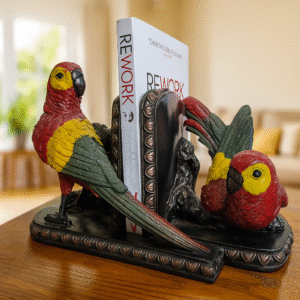 Handcrafted Parrot Bookends – Colorful Decorative Bird Statue for Home & Office