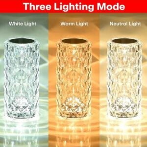 Crystal Touch Lamp with 3 Lighting Modes – White, Warm & Neutral Light | Elegant Bedside LED Lamp